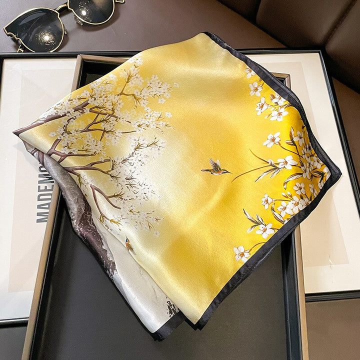 Montclair Silk Square Scarf – Yellow Floral Print