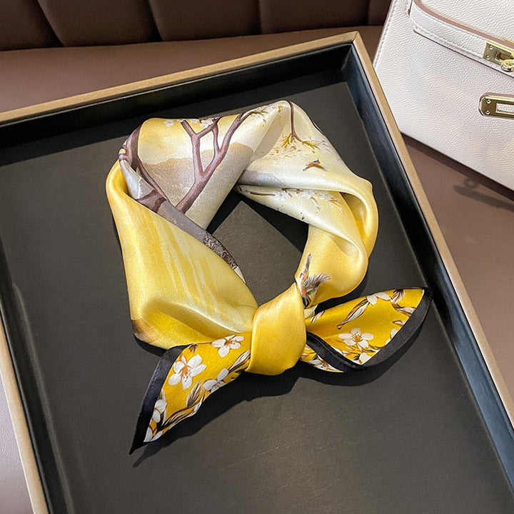 Montclair Silk Square Scarf – Yellow Floral Print