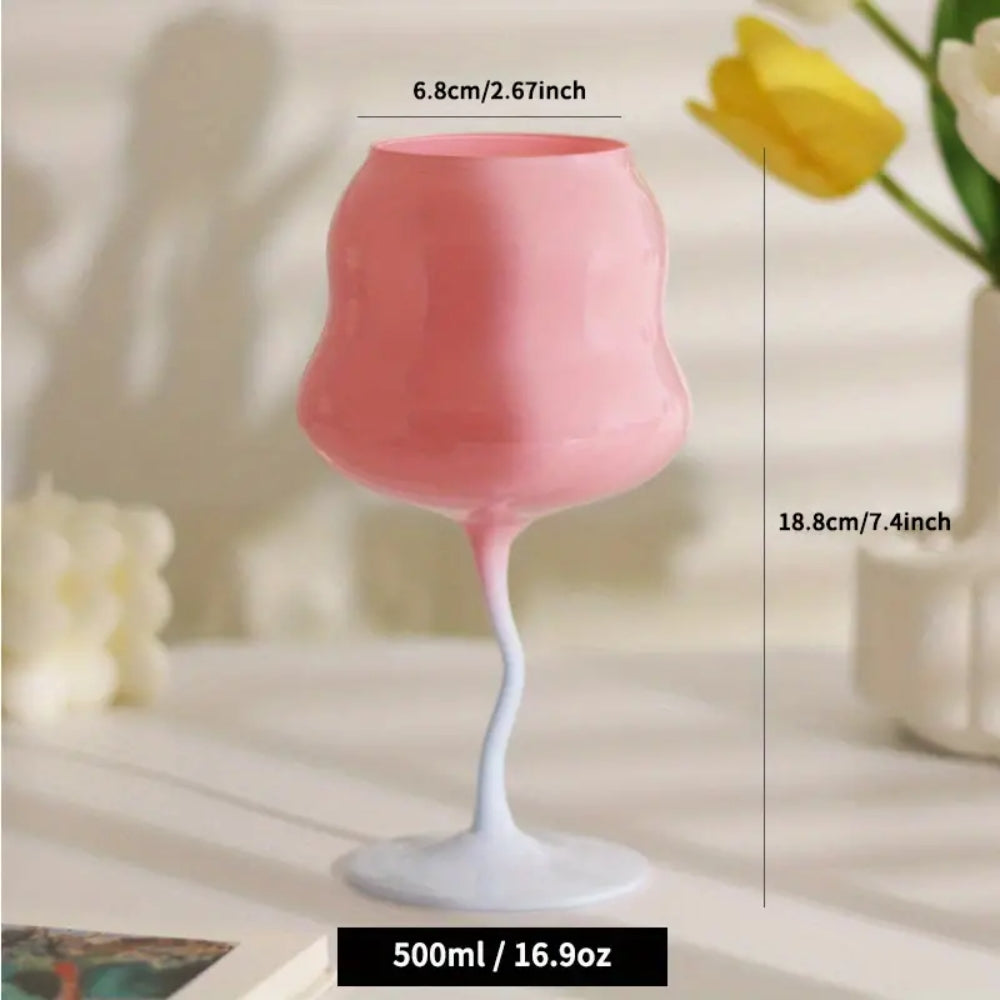 Coral Wine Glasses – Handblown Curved Glassware for Modern Table Settings
