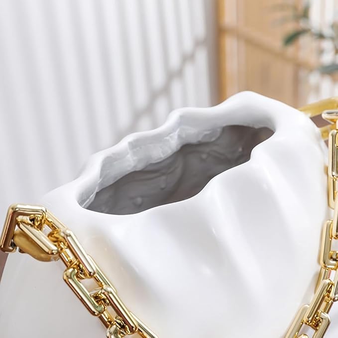White Cloud Resin Vase with Gold Chain Accent – Artistic Statement Decor
