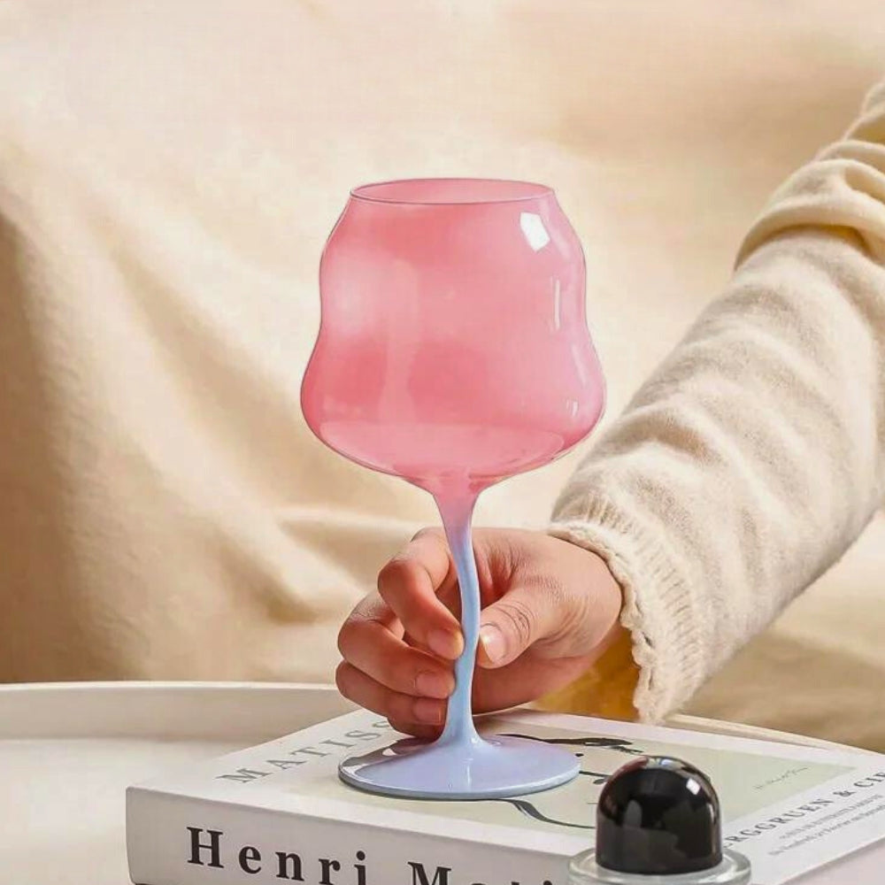 Coral Wine Glasses – Handblown Curved Glassware for Modern Table Settings