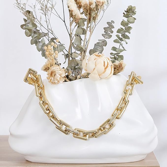 White Cloud Resin Vase with Gold Chain Accent – Artistic Statement Decor