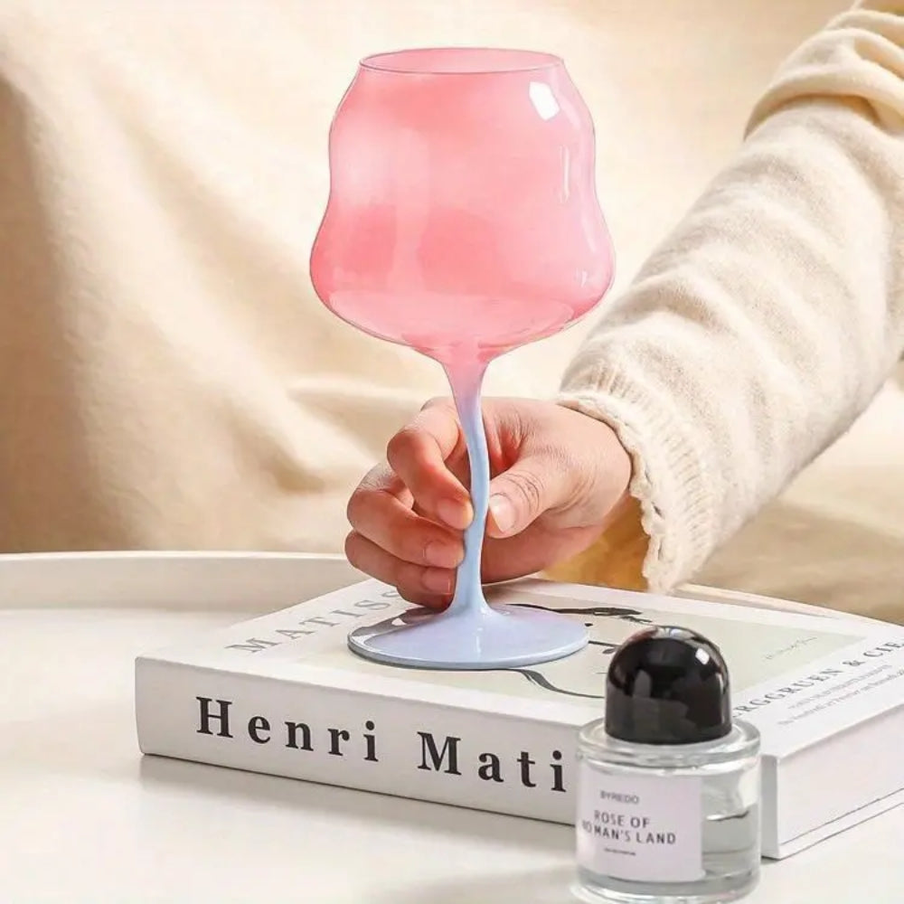 Coral Wine Glasses – Handblown Curved Glassware for Modern Table Settings