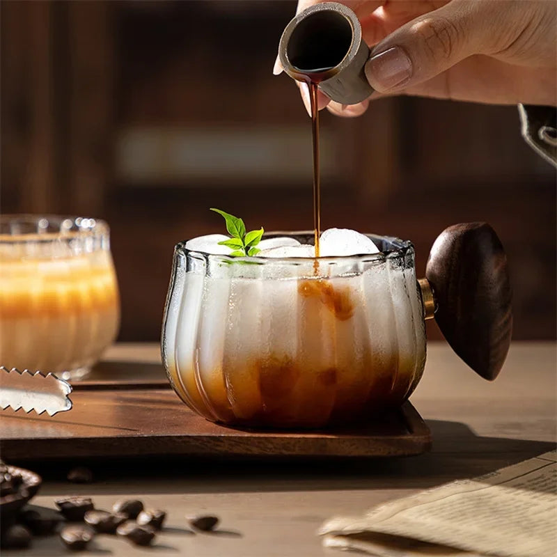 Glass Coffee Mug with Wooden Handle