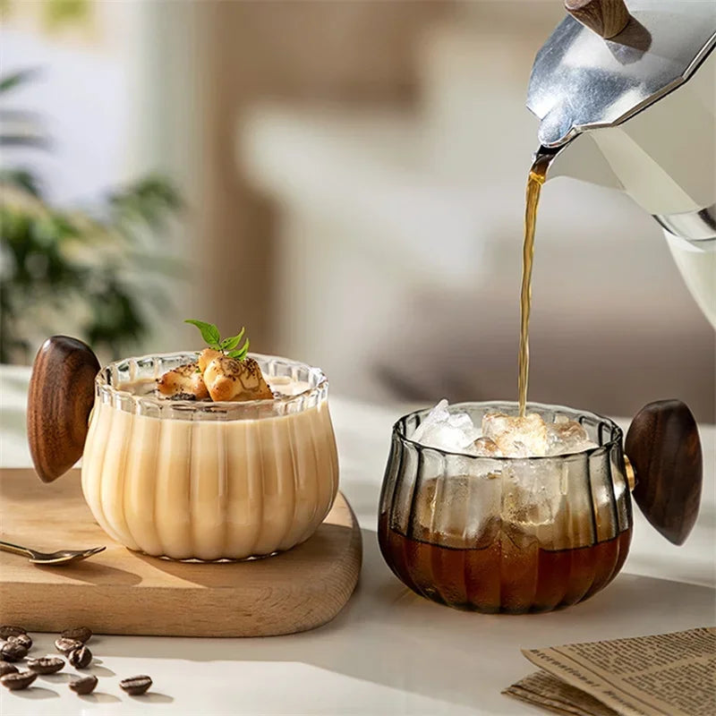 Glass Coffee Mug with Wooden Handle