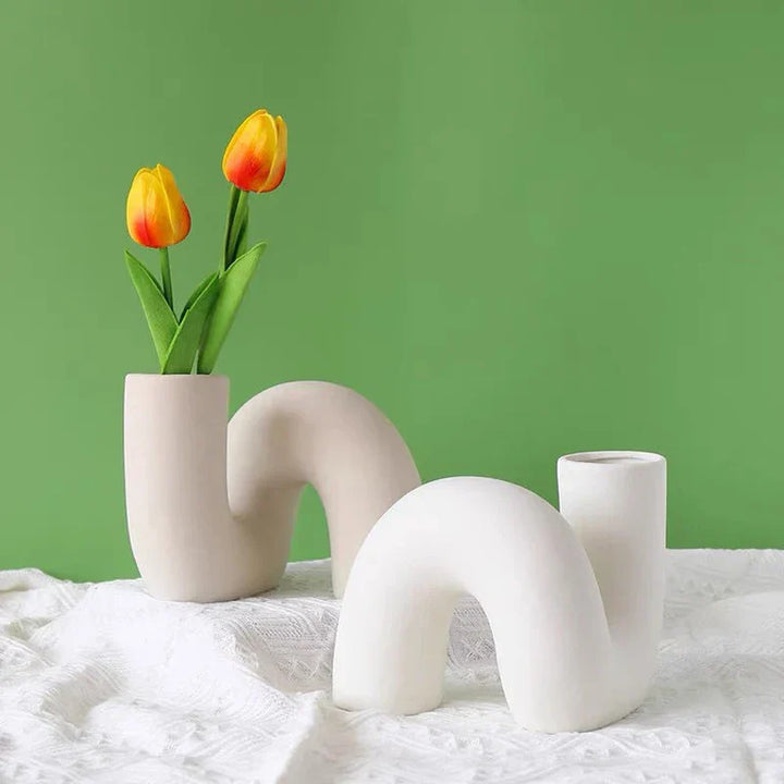 Sculptural White Ceramic Art Vase – Modern Curved Accent for Minimal & Contemporary Interiors