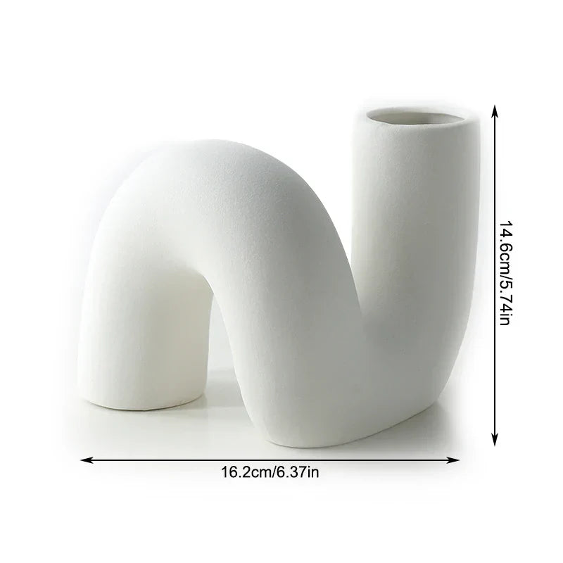 Sculptural White Ceramic Art Vase – Modern Curved Accent for Minimal & Contemporary Interiors