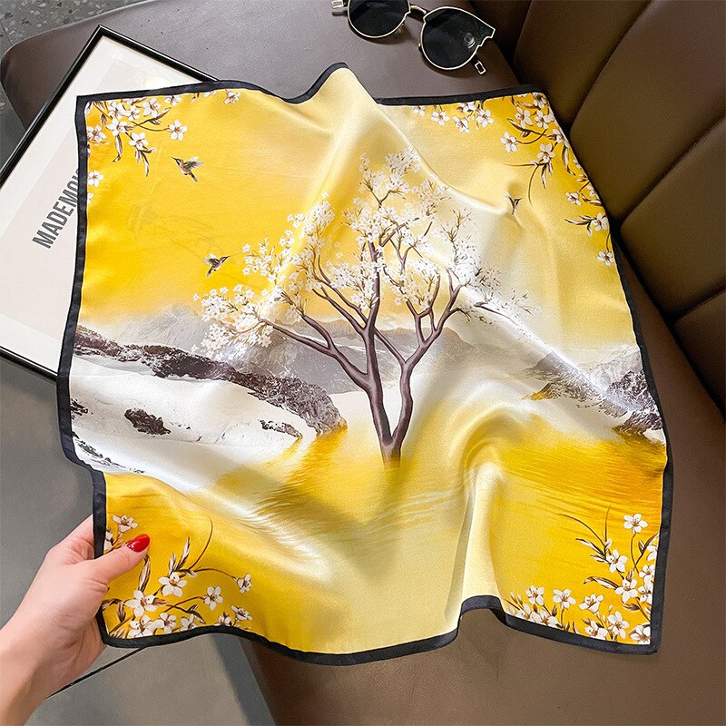 Montclair Silk Square Scarf – Yellow Floral Print