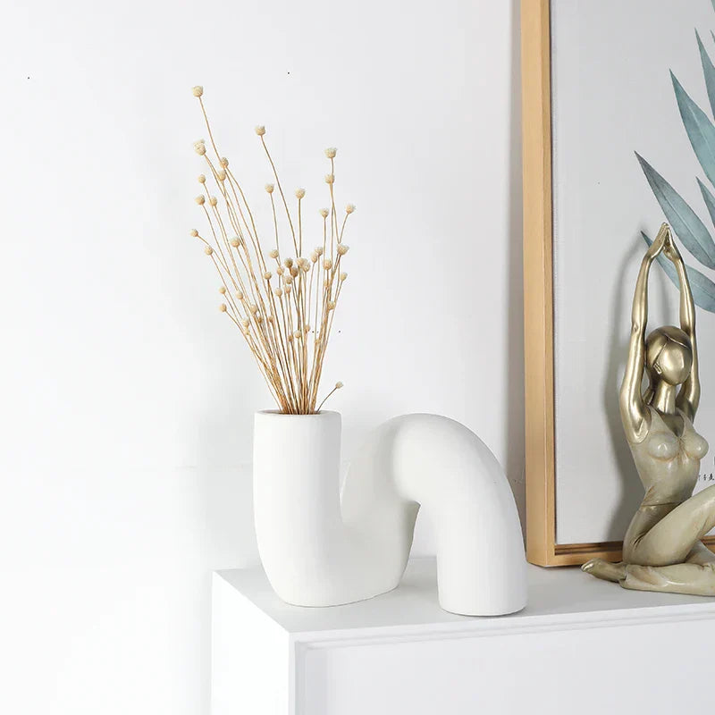Sculptural White Ceramic Art Vase – Modern Curved Accent for Minimal & Contemporary Interiors