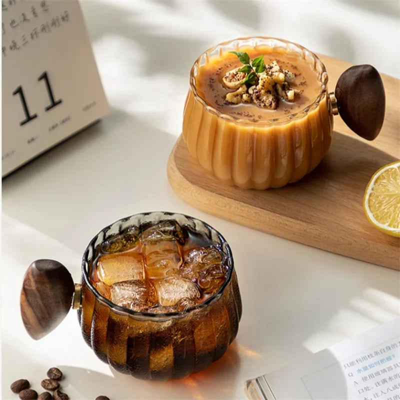 Glass Coffee Mug with Wooden Handle