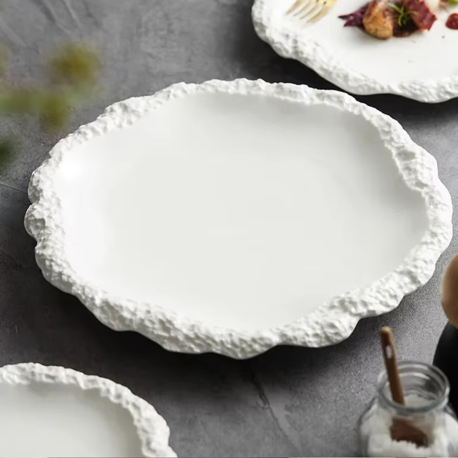 White Ceramic Irregular Edge Plates