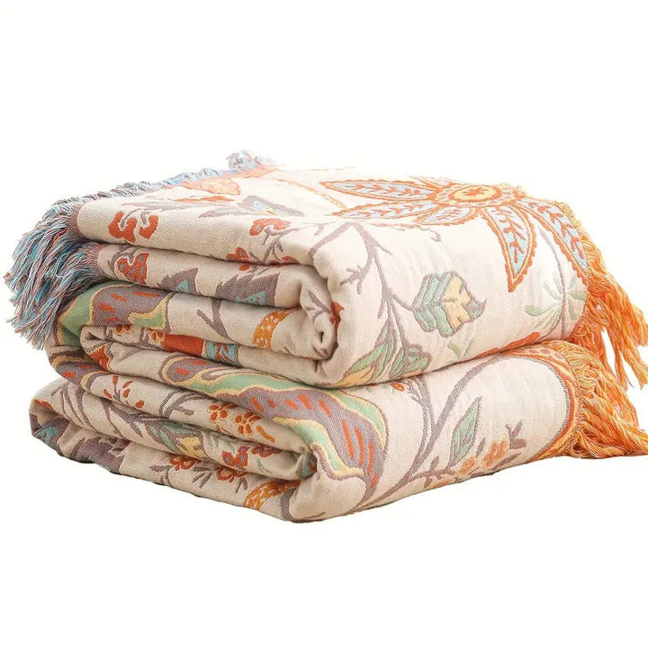 Boho Patterned Throw Blanket – Soft Woven Fringe Sofa & Bed Cover