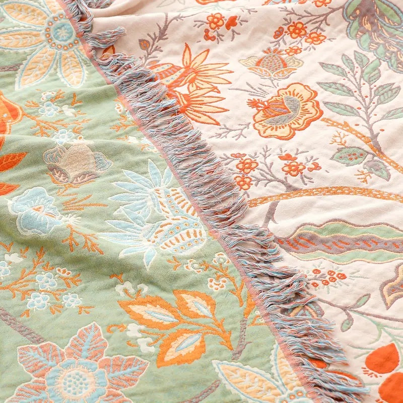 Boho Patterned Throw Blanket – Soft Woven Fringe Sofa & Bed Cover