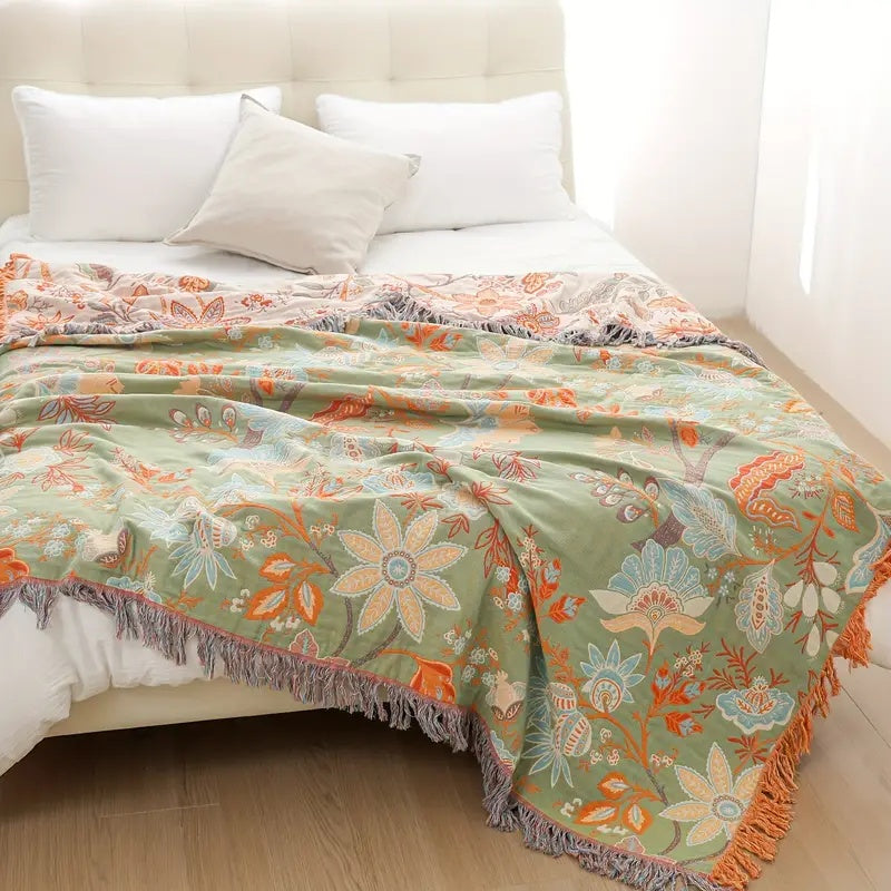 Boho Patterned Throw Blanket – Soft Woven Fringe Sofa & Bed Cover