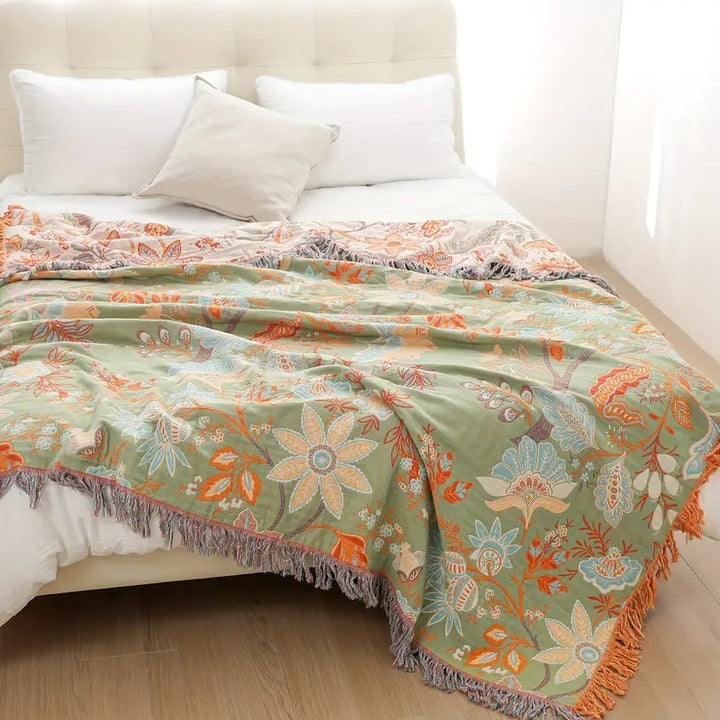 Boho Patterned Throw Blanket – Soft Woven Fringe Sofa & Bed Cover